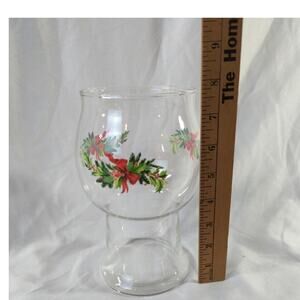 Pfaltzgraff Christmas Heritage Glass Floating Candle Holder Holly Ribbon
